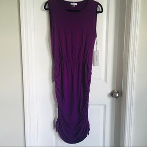 Calvin Klein purple drawstring ruched bottom side tight sleeveless dress size 12